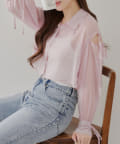 NICE CLAUP / OLIVE des OLIVE OUTLET(ナイスクラップ  / オリーブ デ オリーブ アウトレット) 【RMAF】【MARCHES】肩リボンクロップドシャツ