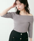 natural couture(ナチュラルクチュール) 【パルクロ限定】アシメオフショルリブニット