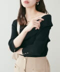 natural couture(ナチュラルクチュール) 【パルクロ限定】アシメオフショルリブニット