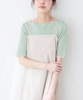 natural couture(ナチュラルクチュール) 袖口配色スカラップ強撚ニット（５分袖）