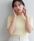 natural couture(ナチュラルクチュール) 袖口配色スカラップ強撚ニット（５分袖）