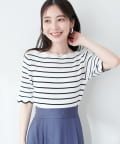 natural couture(ナチュラルクチュール) 袖口配色スカラップ強撚ニット（５分袖）
