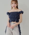 Chico(チコ) 【7色展開】レースドロップフリルシャーリングブラウス