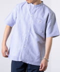 FREDY & GLOSTER(フレディ アンド グロスター) 【GEVACO】コットンリネン バンドカラー半袖シャツワンポイントロゴストライプ
