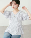 natural couture(ナチュラルクチュール) osonoタックデザインペプラム5分袖ブラウス
