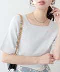 natural couture(ナチュラルクチュール) 【WEB限定】スクエアネックリブ半袖ニット