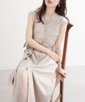 natural couture(ナチュラルクチュール) Vネック開き麻調ノースリワンピース