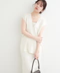 natural couture(ナチュラルクチュール) 【WEB限定】総針Vネックベスト+キャミSET