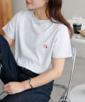 DISCOAT(ディスコート) 【9色展開】線抜きハート刺繍コンパクト半袖Tシャツ《WEB限定》