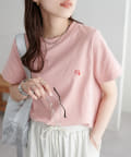 DISCOAT(ディスコート) 【9色展開】線抜きハート刺繍コンパクト半袖Tシャツ《WEB限定》