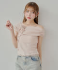 Chico(チコ) 【5色展開】ローズチョーカー付ワンショル裾レースT