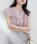natural couture(ナチュラルクチュール) 【SNSで大人気/新色追加】ラッフルフリルキーネックブラウス