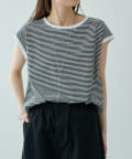 PUAL CE CIN(ピュアルセシン) 【汗シミ防止】ワンポイントロゴフレンチスリーブTシャツ
