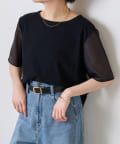 COLLAGE GALLARDAGALANTE(コラージュ ガリャルダガランテ) 【体型カバー】ハーフスリーブシアーコンビTシャツ