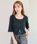 Kastane(カスタネ) 【WEB先行/2WAY/4色展開】リブニットスクエアレースカーデ