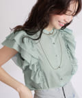 La boutique BonBon(ラブティックボンボン) 【最強お上品ブラウス】ラッフルフリルスリーブブラウス