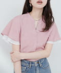 natural couture(ナチュラルクチュール) 袖口シアーパール釦スキッパーブラウス