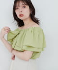 natural couture(ナチュラルクチュール) サッカーチェックオフショルブラウス
