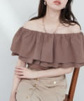 natural couture(ナチュラルクチュール) サッカーチェックオフショルブラウス