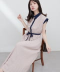 natural couture(ナチュラルクチュール) サイドプリーツ配色デザインワンピース