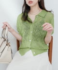natural couture(ナチュラルクチュール) 【WEB限定】透かし編みコンパクトシャツニットカーデ