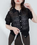 natural couture(ナチュラルクチュール) 【WEB限定】透かし編みコンパクトシャツニットカーデ