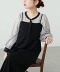 NICE CLAUP / OLIVE des OLIVE OUTLET(ナイスクラップ  / オリーブ デ オリーブ アウトレット) 【natural couture】パールリボンタイ付き配色ブラウス