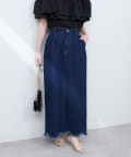 natural couture(ナチュラルクチュール) 【3サイズ展開】裾フリンジスカラップデニムスカート