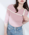 natural couture(ナチュラルクチュール) 【WEB限定】オフショルアシメネックリブニット