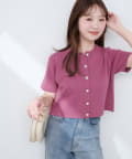 natural couture(ナチュラルクチュール) 【WEB限定】ミラノリブデザイン釦半袖カーディガン