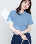 natural couture(ナチュラルクチュール) 【WEB限定】ミラノリブデザイン釦半袖カーディガン