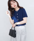 natural couture(ナチュラルクチュール) 【WEB限定】ミラノリブデザイン釦半袖カーディガン