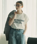 PUAL CE CIN(ピュアルセシン) 袖口太糸ステッチロゴプリントTシャツ