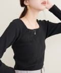 NICE CLAUP / OLIVE des OLIVE OUTLET(ナイスクラップ  / オリーブ デ オリーブ アウトレット) 【natural couture】スクエアネックランダムテレコトップス