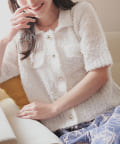 NICE CLAUP / OLIVE des OLIVE OUTLET(ナイスクラップ  / オリーブ デ オリーブ アウトレット) 【natural couture】フラッグヤーン金ボタン半袖カーデ
