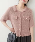 NICE CLAUP / OLIVE des OLIVE OUTLET(ナイスクラップ  / オリーブ デ オリーブ アウトレット) 【natural couture】フラッグヤーン金ボタン半袖カーデ