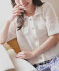 NICE CLAUP / OLIVE des OLIVE OUTLET(ナイスクラップ  / オリーブ デ オリーブ アウトレット) 【natural couture】フラッグヤーン金ボタン半袖カーデ