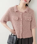 NICE CLAUP / OLIVE des OLIVE OUTLET(ナイスクラップ  / オリーブ デ オリーブ アウトレット) 【natural couture】フラッグヤーン金ボタン半袖カーデ