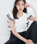 natural couture(ナチュラルクチュール) 【WEB限定】配色ラッフルスリーブブラウス
