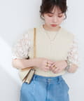 natural couture(ナチュラルクチュール) フラワーエンブロイダリー袖ニット