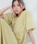 natural couture(ナチュラルクチュール) 【WEB限定】シャーリングチェックパフスリーブワンピース