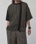 Lui's(ルイス) ストライプ切替ZIP Tシャツ