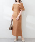 NICE CLAUP / OLIVE des OLIVE OUTLET(ナイスクラップ  / オリーブ デ オリーブ アウトレット) 【natural couture】綿麻パフ袖ワンピース
