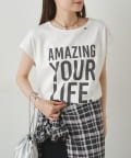 PUAL CE CIN(ピュアルセシン) ショート丈ロゴプリントTシャツ