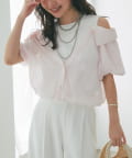 La boutique BonBon(ラブティックボンボン) 【女子力UP！】シアーストライプシャツドッキングカットソー