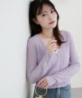 natural couture(ナチュラルクチュール) 【WEB限定】針抜きリブVネックシアーカーディガン