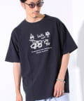 FREDY & GLOSTER(フレディ アンド グロスター) 【tuu】白黒プリントTシャツ ➀ Let's surf バイク＆サーフボード