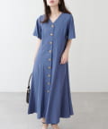 NICE CLAUP / OLIVE des OLIVE OUTLET(ナイスクラップ  / オリーブ デ オリーブ アウトレット) 【natural couture】釦開きフレアスリーブワンピース