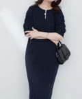 NICE CLAUP / OLIVE des OLIVE OUTLET(ナイスクラップ  / オリーブ デ オリーブ アウトレット) 【natural couture】ベルト付きボリューム袖ストレッチワンピース