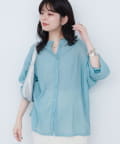 natural couture(ナチュラルクチュール) 【WEB限定】バンドカラーサイドスリットシアーシャツ